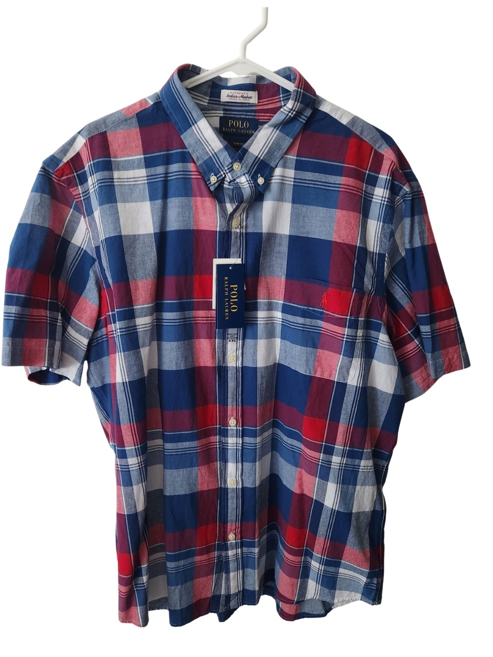 Ralph Lauren Red, Blue & White Plaid Short-Sleeve Button-Down Shirt